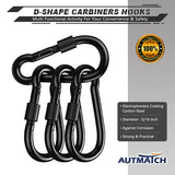 AUTMATCH Carabiner Clips, 3" Carbon Steel Spring Snap Hook Caribeener Clips Buckle Pack Grade Heavy Duty Carabiners Quick Link for Camping, Fishing, Hiking, Traveling, Locking Black, 4 Pack