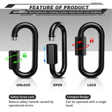 AUTMATCH Chain Quick Links, 3" Locking Carabiner Clips Spring Snap Hook Caribeener Clips Heavy Duty Chain Connector for Camping, Fishing, Hiking, Traveling, Chain Links Black, 4 Pack