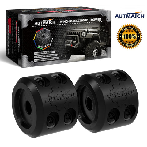 AUTMATCH Winch Cable Hook Stopper (2 Pack) Silicone  Rubber Shock Absorbent Winch Stopper Black