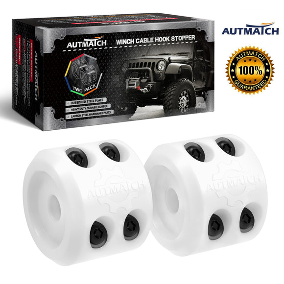 AUTMATCH Winch Cable Hook Stopper (2 Pack) Silicone  Rubber Shock Absorbent Winch Stopper White