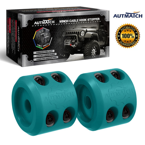 AUTMATCH Winch Cable Hook Stopper (2 Pack) Silicone  Rubber Shock Absorbent Winch Stopper Teal