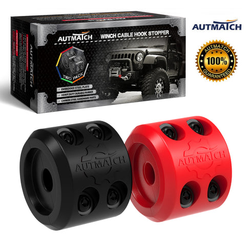 AUTMATCH Winch Cable Hook Stopper (2 Pack) Silicone  Rubber Shock Absorbent Winch Stopper Black & Red