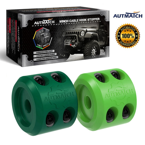 AUTMATCH Winch Cable Hook Stopper (2 Pack) Silicone Rubber Shock Absorbent Winch Stopper Dark Green & Green